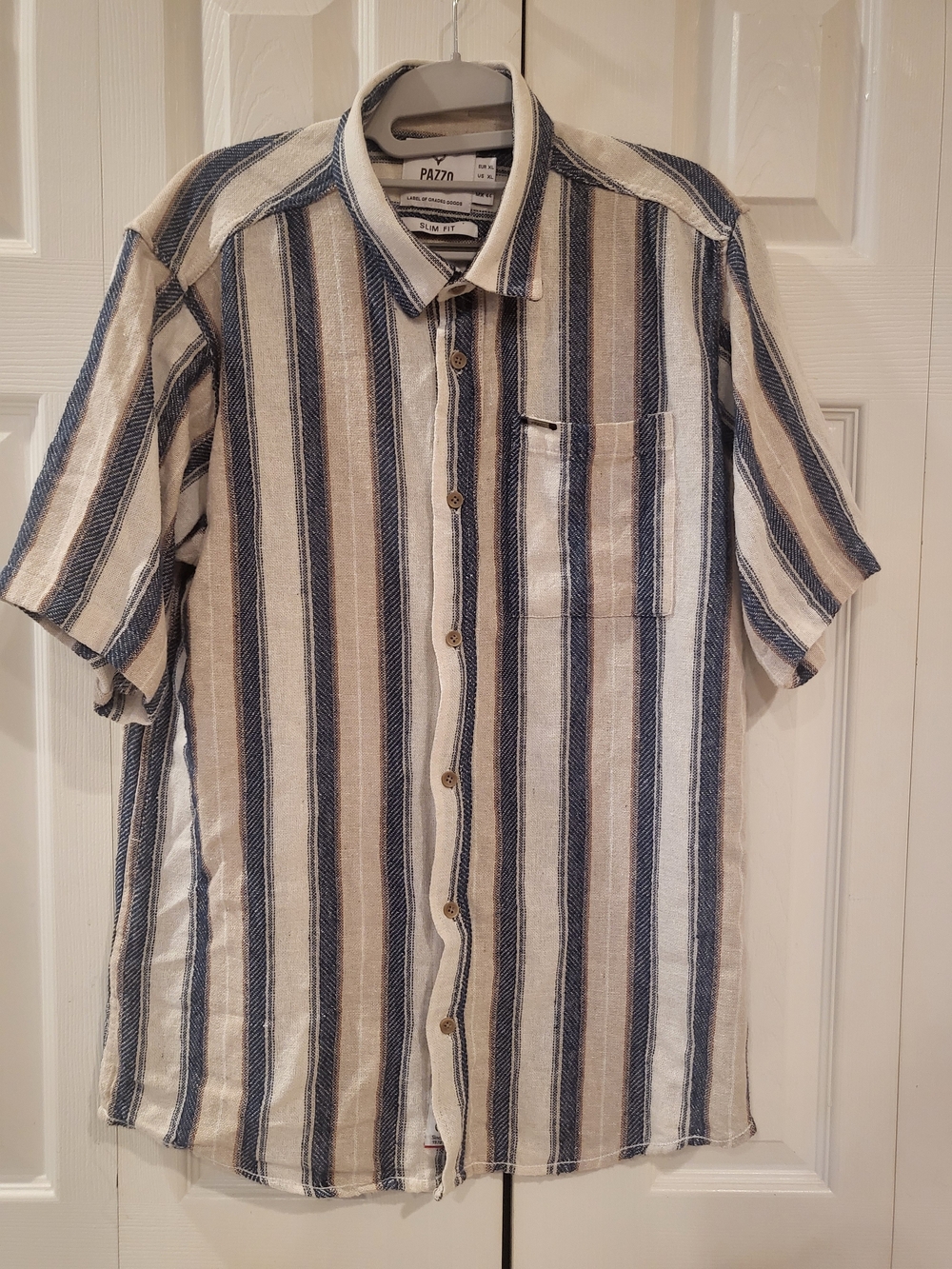 Pazzo Slim Fit Striped Short Sleeve Button Up Shirt Men's XL Boho Coastal